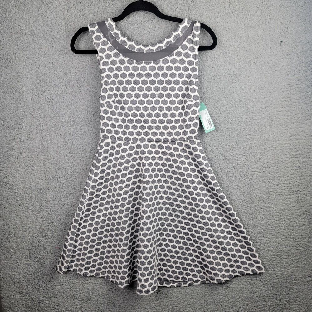 Pixley Millie Textured Knit Dress Womens Small Gray White Circle A-Line